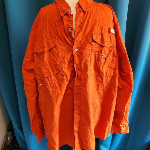 Columbia Bright Orange PFG Long Sleeve Fishing/Hunting shirt 2XLT - Picture 2 of 10